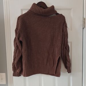 Astr Chocolate Cable Knit Turtleneck Sweater